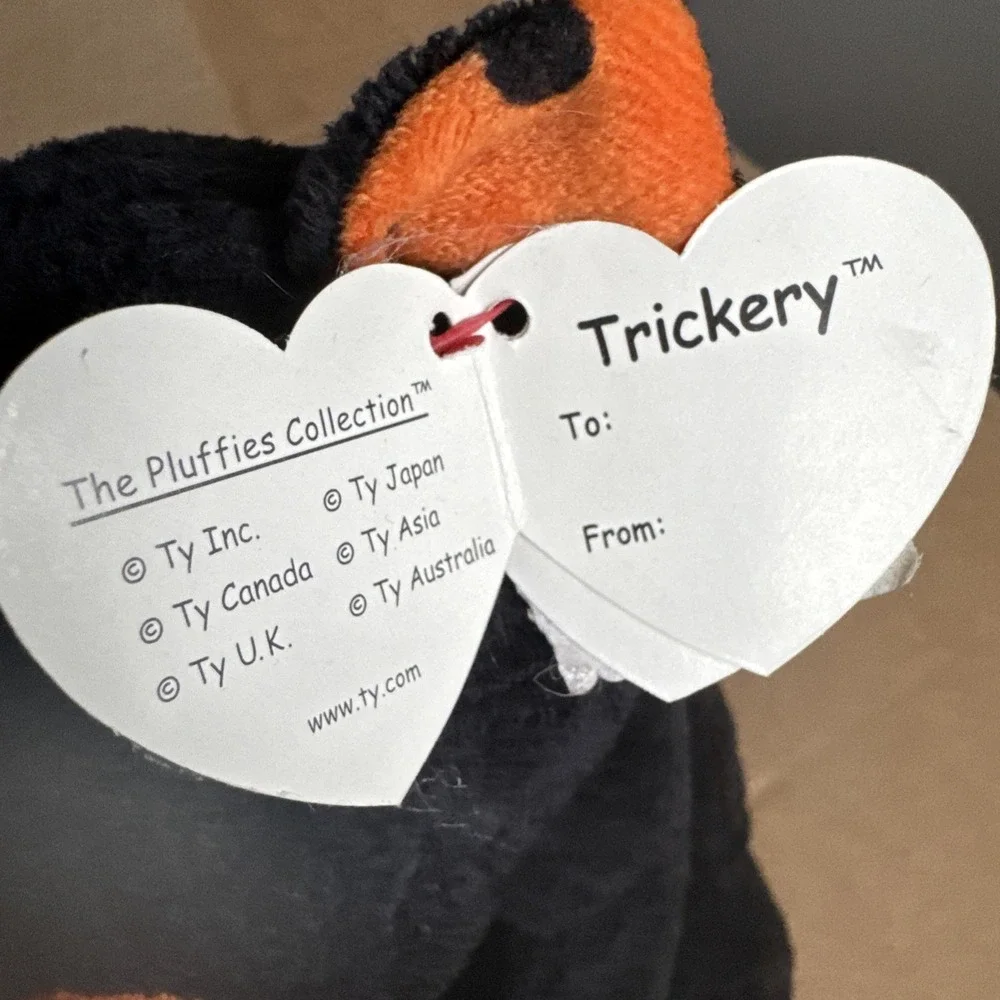 2008‎ Ty Pluffies TRICKERY the Black & Orange Halloween Cat Kitten Plush Tylux